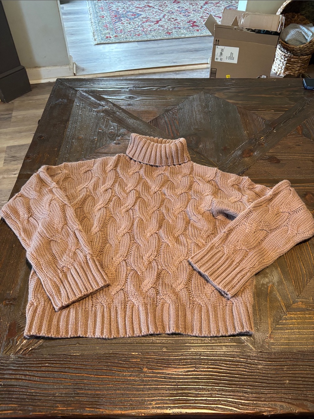 Cozy Cable-Knit Turtleneck Sweater in Grey brown-cropped